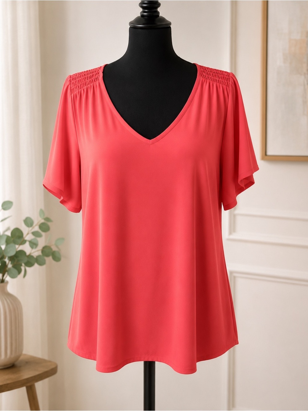 Michael Michael Kors Coral Flutter Sleeve V-Neck Blouse Top Size Large
